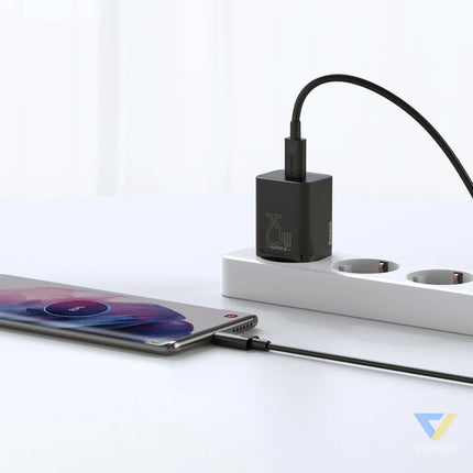 Baseus Super Si Quick Charger 1C 25W with USB C cable for USB C 1m (black) mains chargers