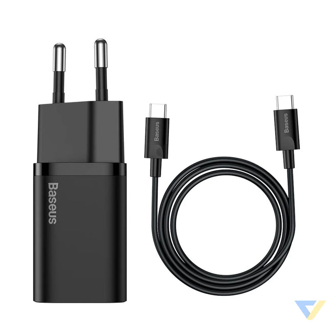 Baseus Super Si Quick Charger 1C 25W with USB C cable for USB C 1m (black) mains chargers