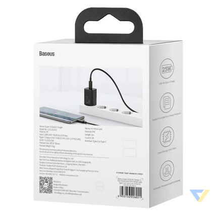 Baseus Super Si Quick Charger 1C 25W with USB C cable for USB C 1m (black) mains chargers