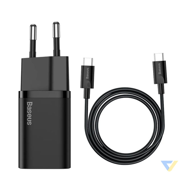Baseus Super Si Quick Charger 1C 25W with USB C cable for USB C 1m (black) mains chargers