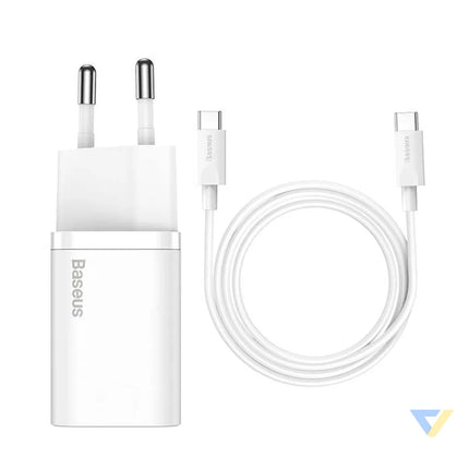 Baseus Super Si Quick Charger 1C 25W with USB C cable for USB C 1m (white) mains chargers