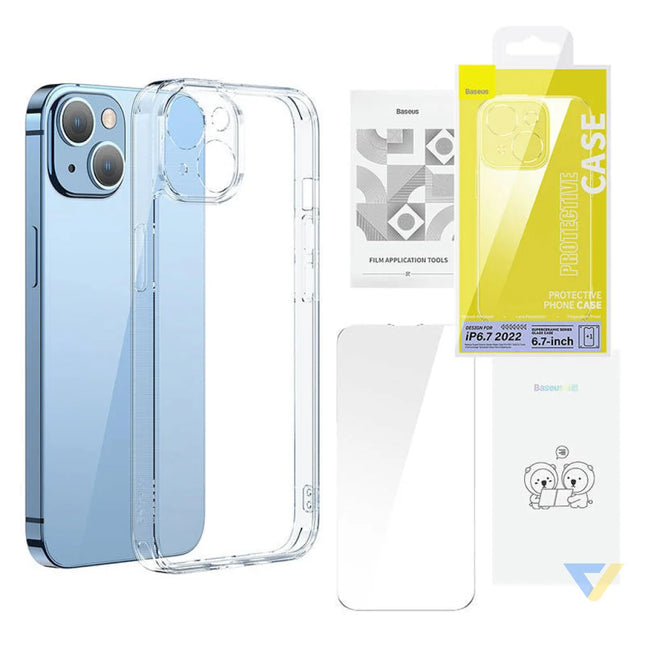 Baseus SuperCeramic Transparent Glass Case and Tempered Glass set for iPhone 14 Plus For smartphones