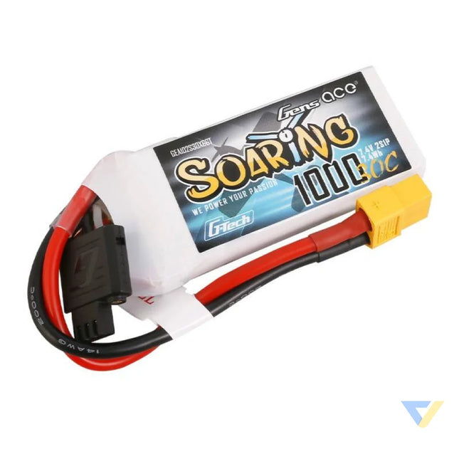 Battery Gens Ace G Tech Soaring 1000mAh 7.4V 30C 2S1P XT60 Lithium and NiMH
