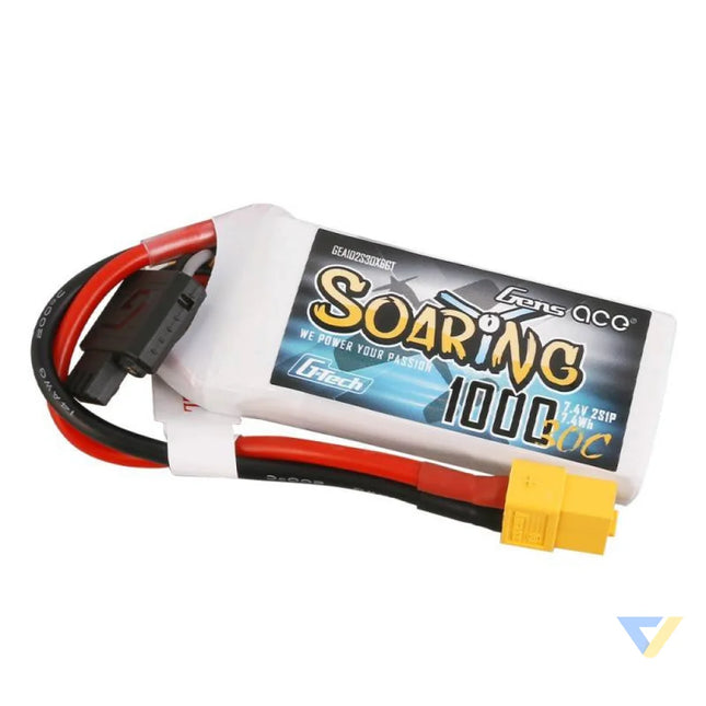 Battery Gens Ace G Tech Soaring 1000mAh 7.4V 30C 2S1P XT60 Lithium and NiMH