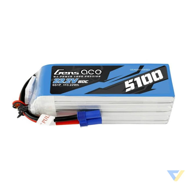 Battery GensAce 5100mAh 22.2V 80C 6S1P EC5 Lithium and NiMH