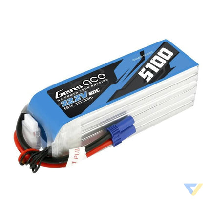 Battery GensAce 5100mAh 22.2V 80C 6S1P EC5 Lithium and NiMH