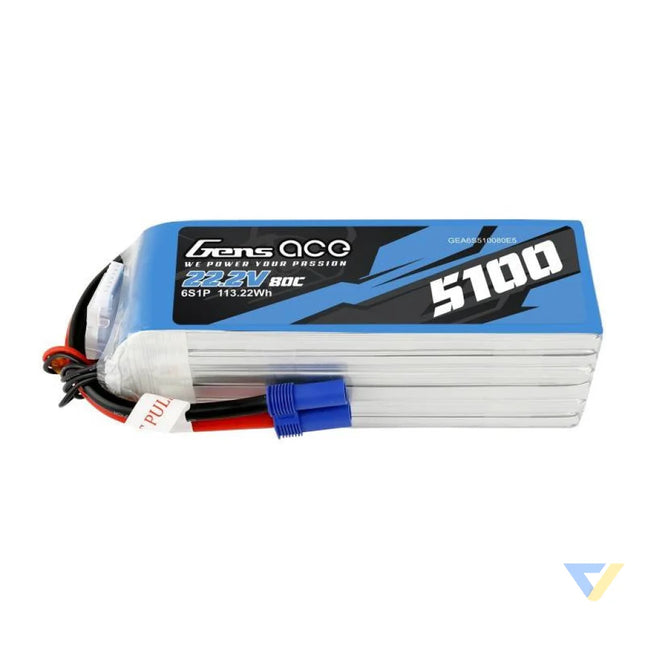 Battery GensAce 5100mAh 22.2V 80C 6S1P EC5 Lithium and NiMH