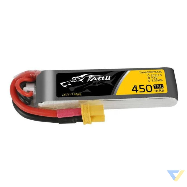 Battery Tattu 450mAh 7.4V 75C 2S1P Long XT30 Lithium and NiMH