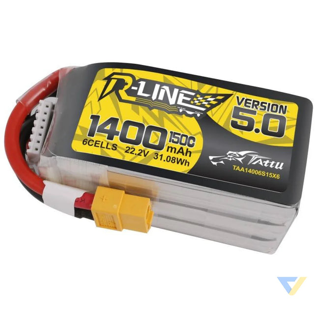 Battery Tattu R Line 5.0 1400mAh 22.2V 150C 6S1P XT60 Lithium and NiMH