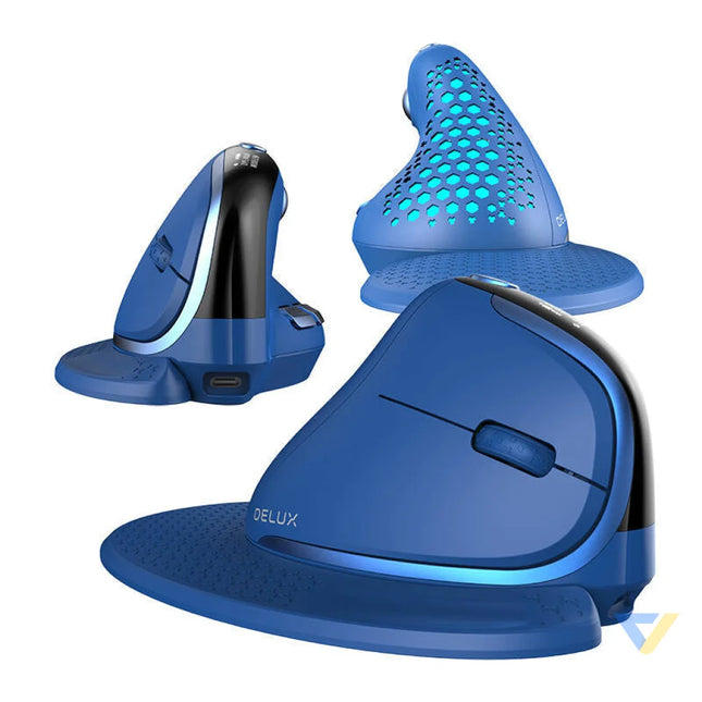 Bezprzewodowa mysz pionowa Delux M618XSD BT + 2.4G RGB (niebieska) Vertical mice