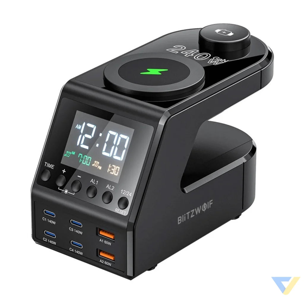 Blitzwolf BW-FW10 alarm clock with charger 2xUSB-A 4xUSB-C 240W mains chargers