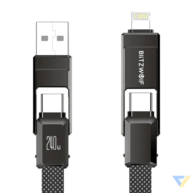 Blitzwolf BW-HDC7 4-in-1 USB + C + Lightning cable 240W 1.2m (black) Combo Cables