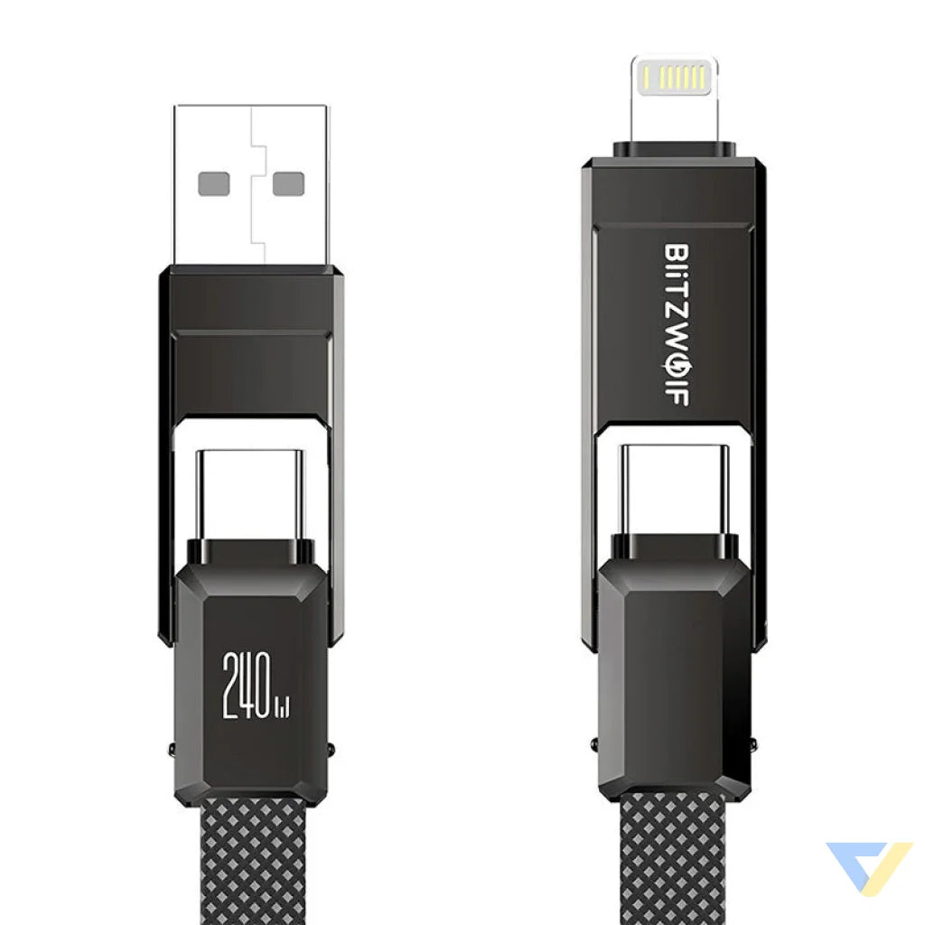 Blitzwolf BW-HDC7 4-in-1 USB + C + Lightning cable 240W 1.2m (black) Combo Cables