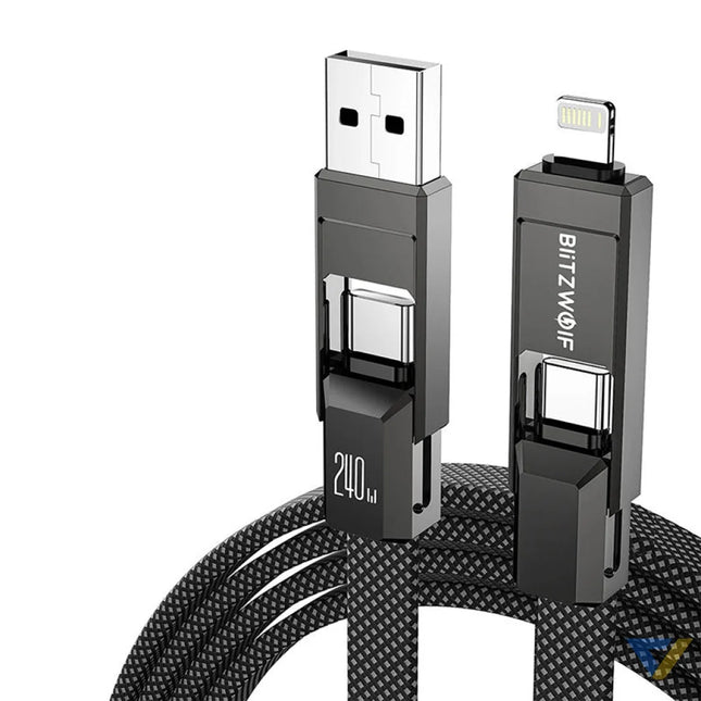 Blitzwolf BW-HDC7 4-in-1 USB + C + Lightning cable 240W 1.2m (black) Combo Cables