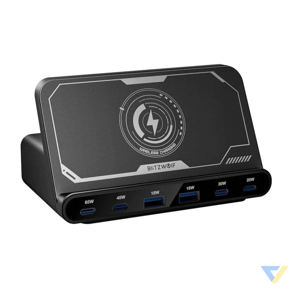 Blitzwolf BW S27 160W 2xUSB A 4xUSB C 15W wireless charger (black) mains chargers