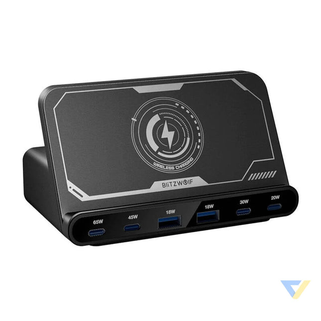 Blitzwolf BW S27 160W 2xUSB A 4xUSB C 15W wireless charger (black) mains chargers