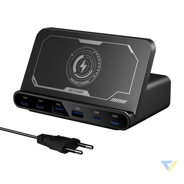 Blitzwolf BW S27 160W 2xUSB A 4xUSB C 15W wireless charger (black) mains chargers