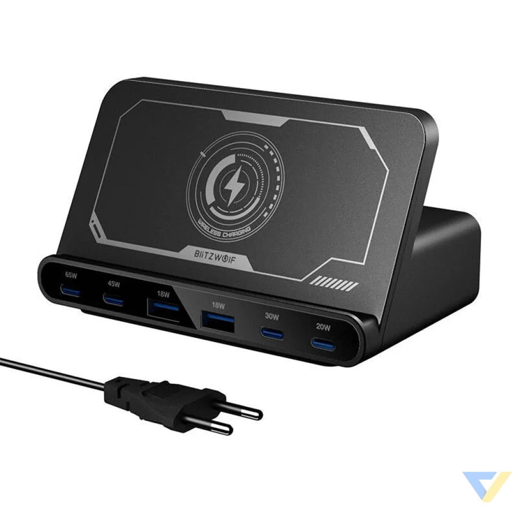 Blitzwolf BW S27 160W 2xUSB A 4xUSB C 15W wireless charger (black) mains chargers