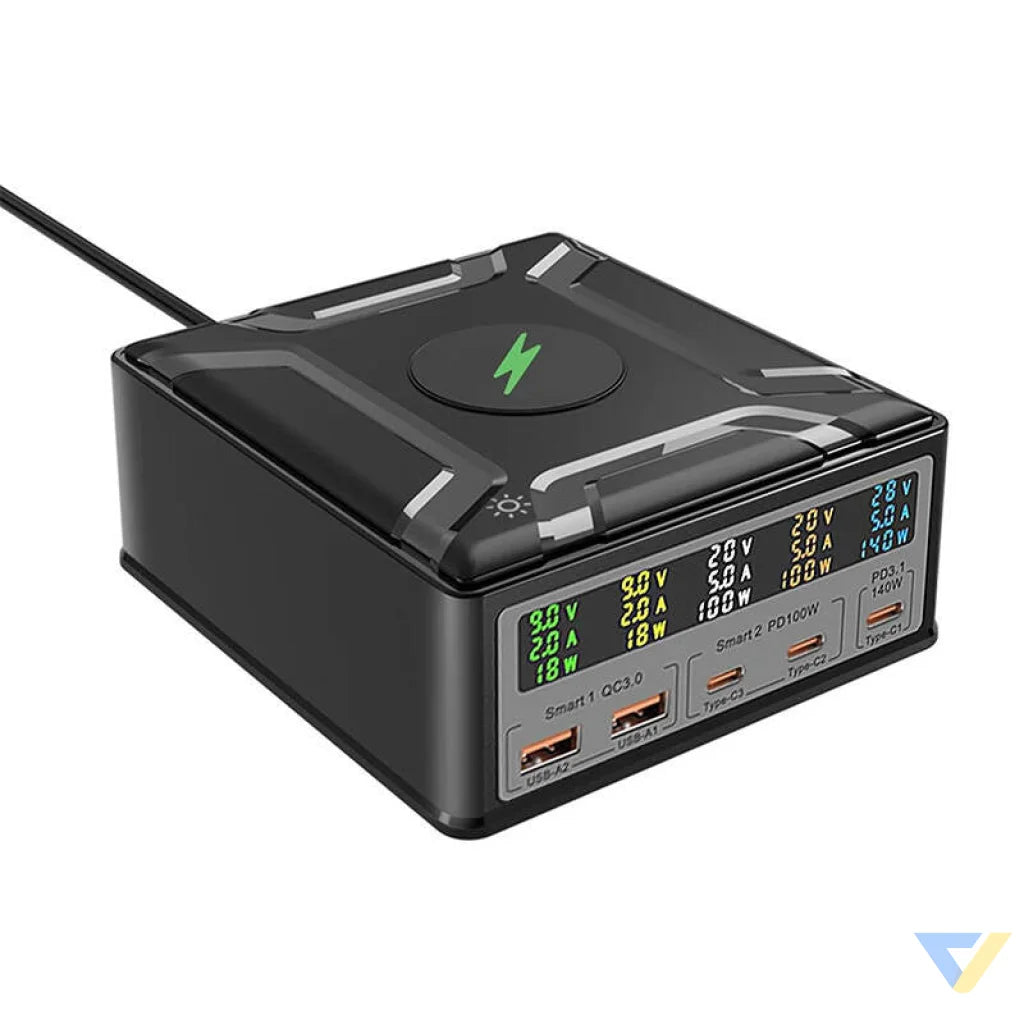 Blitzwolf BW S28 260W 2xUSB A 3xUSB C 15W wireless charger (black) mains chargers