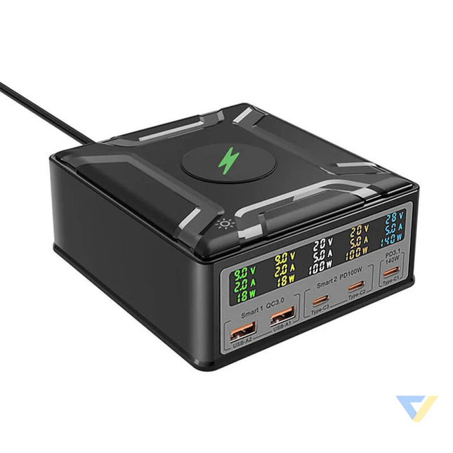 Blitzwolf BW S28 260W 2xUSB A 3xUSB C 15W wireless charger (black) mains chargers