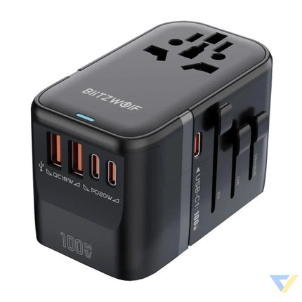 Blitzwolf BW-TA2 5-in-1 Travel Adapter 2xUSB PD + 2xC QC + C GaN 100W Adapters connectors and converters