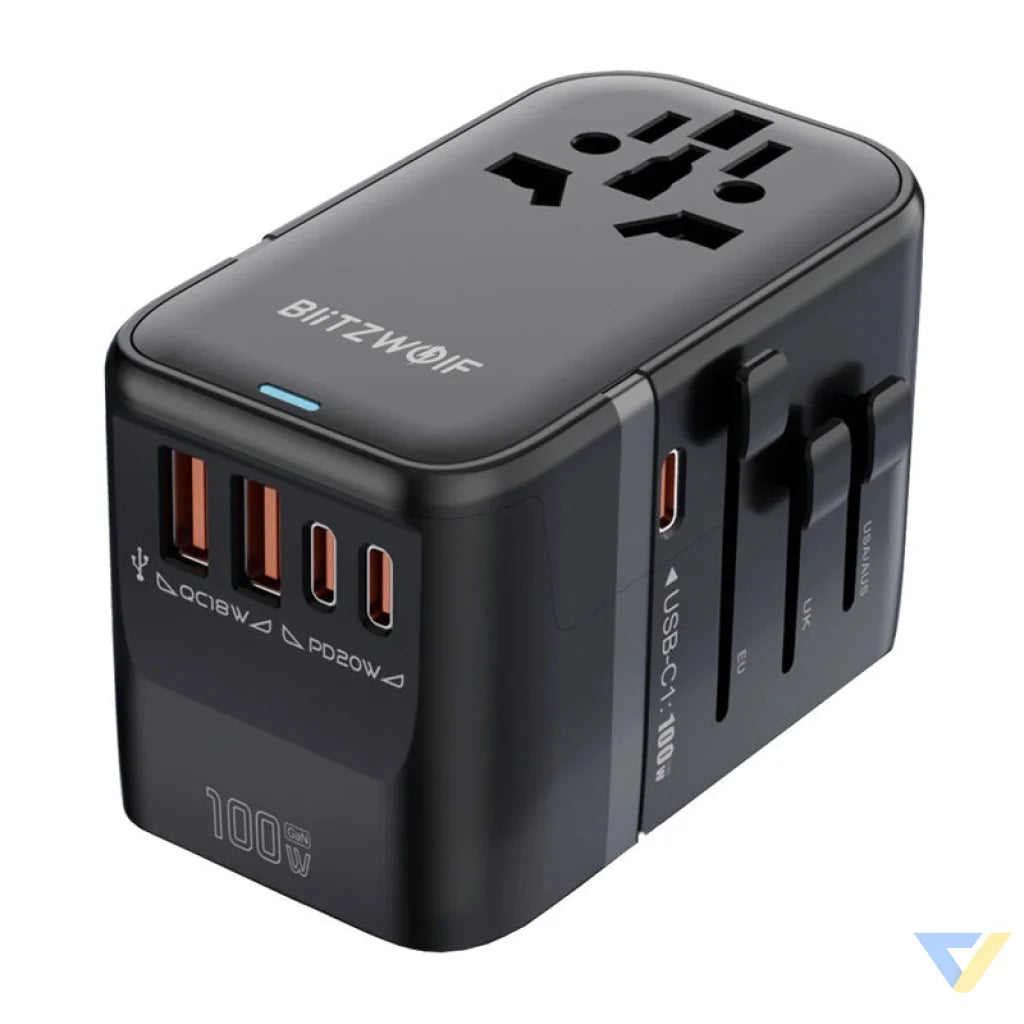 Blitzwolf BW-TA2 5-in-1 Travel Adapter 2xUSB PD + 2xC QC + C GaN 100W Adapters connectors and converters
