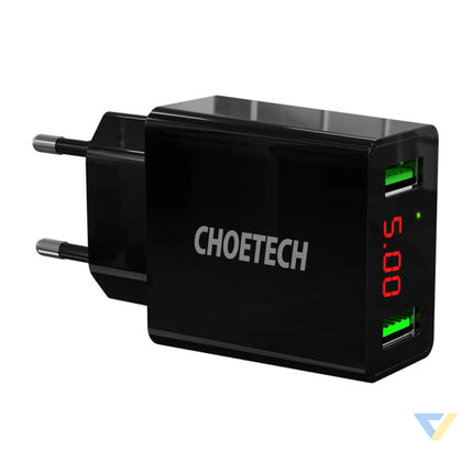 C0028 2*USB A network charger with display (black) mains chargers