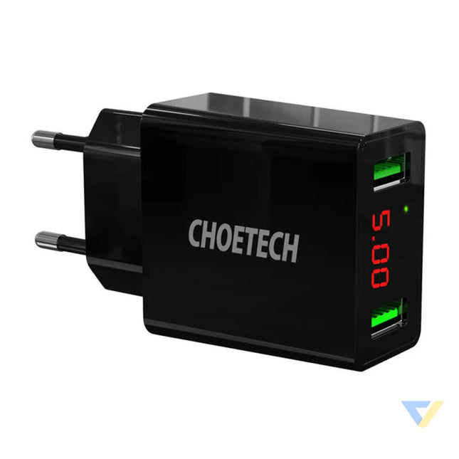 C0028 2*USB A network charger with display (black) mains chargers