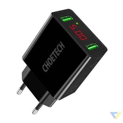 C0028 2*USB A network charger with display (black) mains chargers
