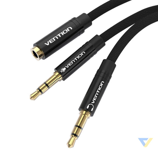 Cable audio mini jack 3.5mm female to 2x mini jack 3.5 mm male Vention BBLBAB 0.6m (black) Audio cables