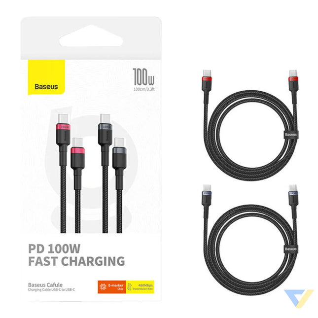 Cable Baseus Cafule USB C to USB C 100W,1m 2psc (Red Black Grey Black) USB C to USB C
