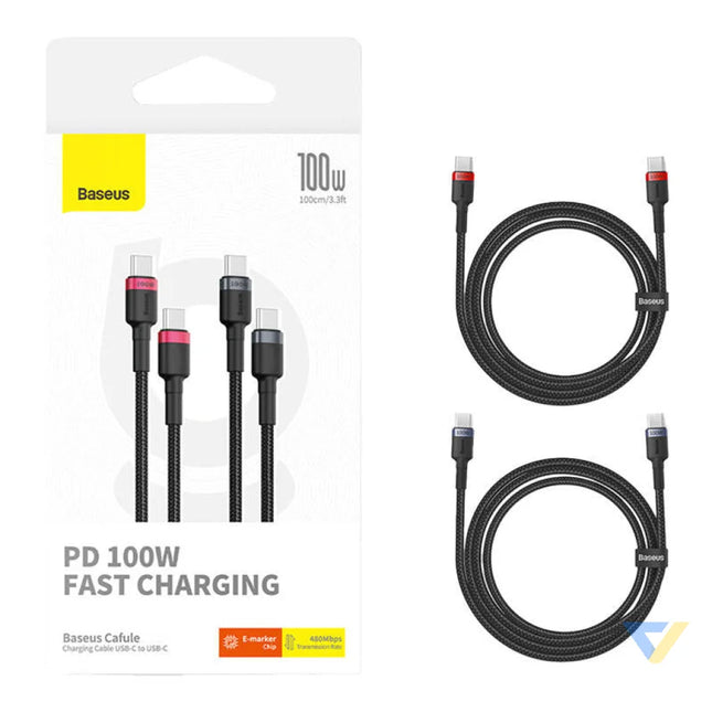 Cable Baseus Cafule USB C to USB C 100W,1m 2psc (Red Black Grey Black) USB C to USB C