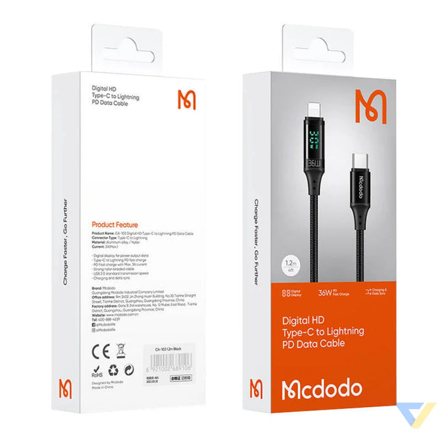 Cable Mcdodo CA 1030 USB C to Lightning 36W 1.2m (black) USB C to Lightning