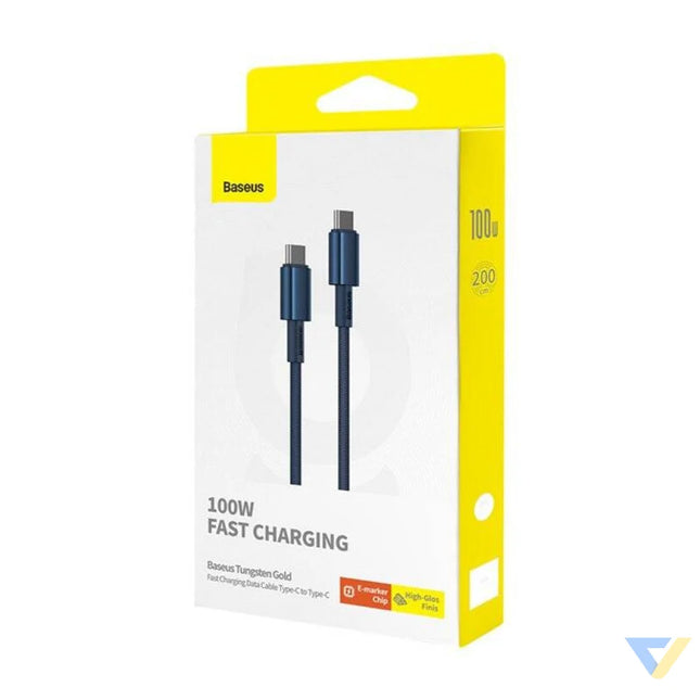 Cable USB C do USB C Baseus Tungsten Gold 100W 2m (niebieski) USB C to USB C