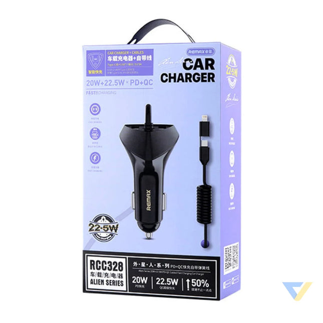 Cabled car charger Remax RCC328 20V + 22,5W PD + QC Car chargers