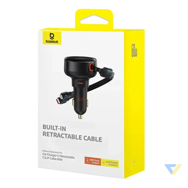 Car Charger Baseus Enjoyment USB C with USB C cable and Lightning 60W (black) Car chargers