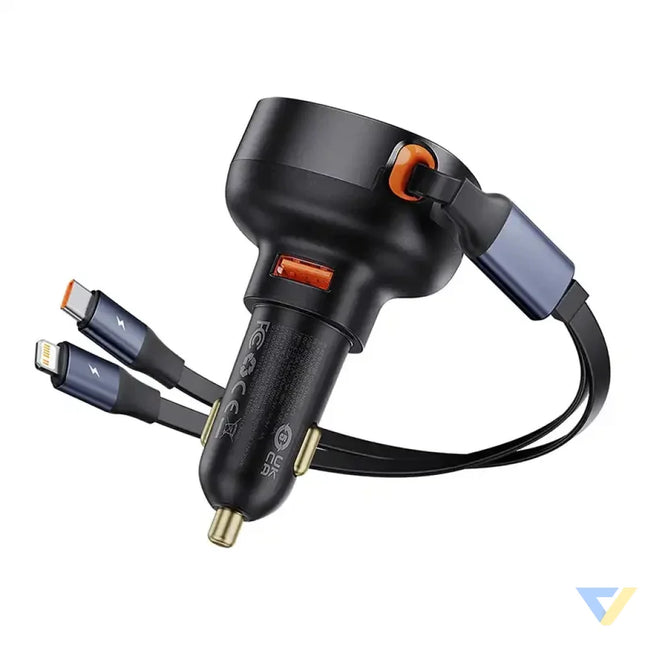 Car Charger Baseus Enjoyment USB with USB C cable and Lightning 60W (black) Car chargers