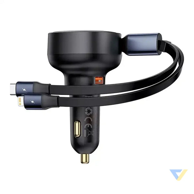 Car Charger Baseus Enjoyment USB with USB C cable and Lightning 60W (black) Car chargers