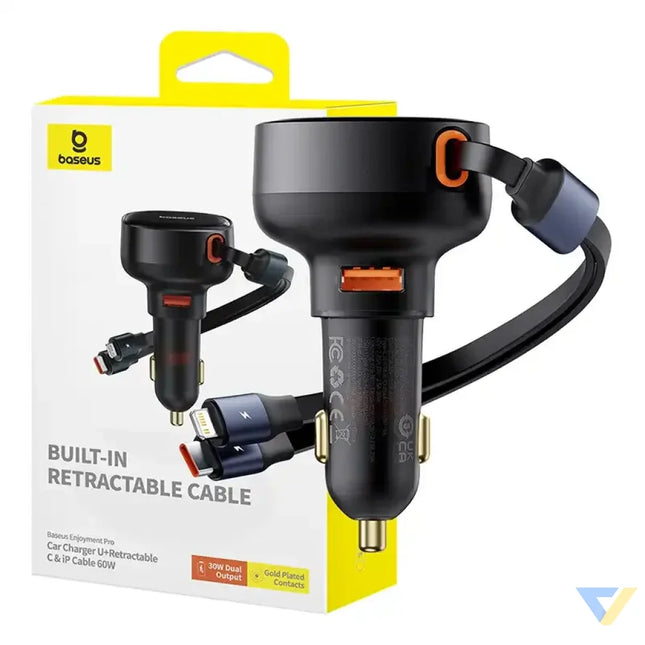 Car Charger Baseus Enjoyment USB with USB C cable and Lightning 60W (black) Car chargers