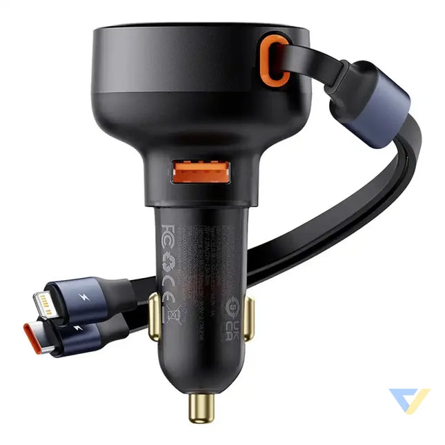 Car Charger Baseus Enjoyment USB with USB C cable and Lightning 60W (black) Car chargers