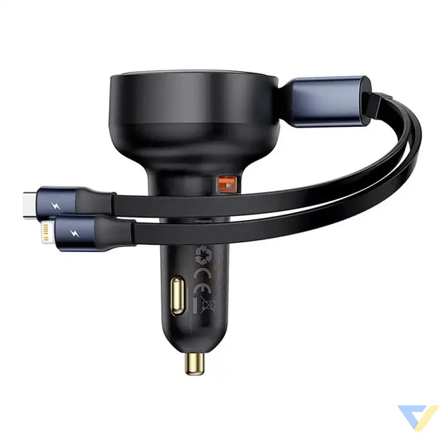 Car Charger Baseus Enjoyment USB with USB C cable and Lightning 60W (black) Car chargers