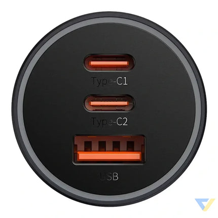 Car charger Baseus Golden Contactor Pro 2x USB C 1x USB 65W (grey) Car chargers