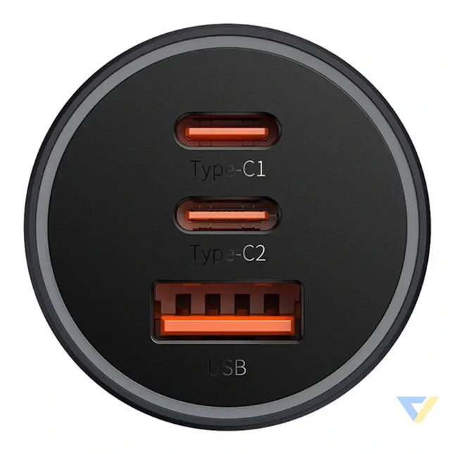 Car charger Baseus Golden Contactor Pro 2x USB C 1x USB 65W (grey) Car chargers
