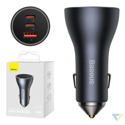 Car charger Baseus Golden Contactor Pro 2x USB C 1x USB 65W (grey) Car chargers