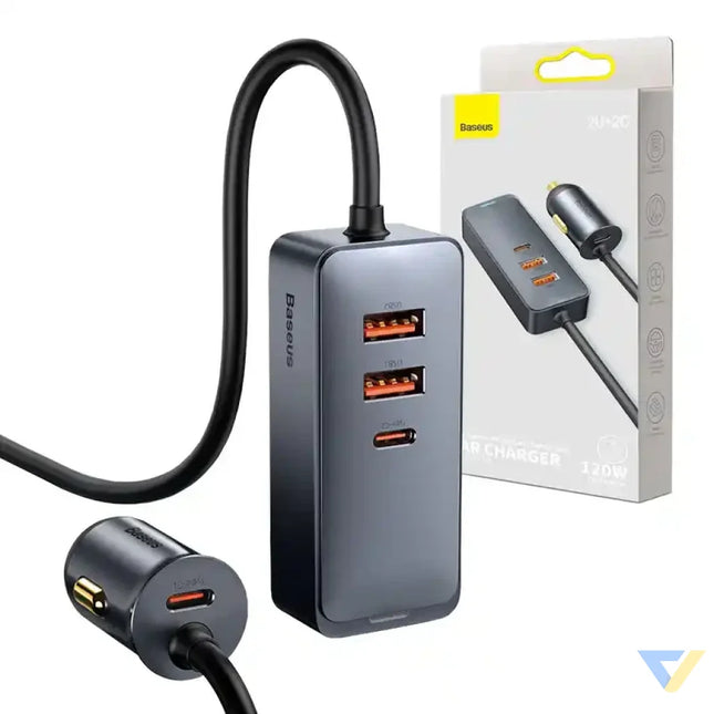 Car charger Baseus Share Together with extension cord 2x USB 2x USB C 120W (grey) Car chargers