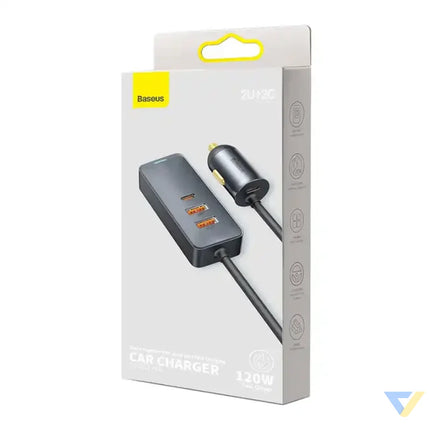 Car charger Baseus Share Together with extension cord 2x USB 2x USB C 120W (grey) Car chargers