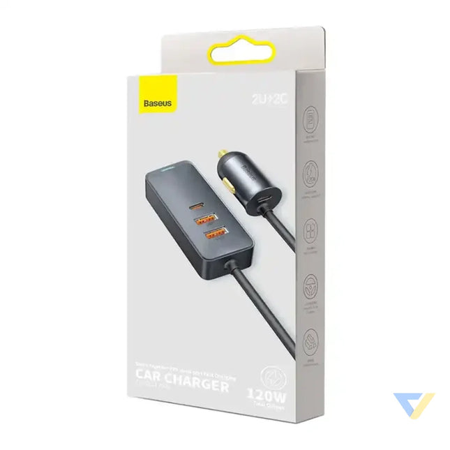 Car charger Baseus Share Together with extension cord 2x USB 2x USB C 120W (grey) Car chargers