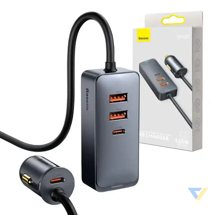 Car charger Baseus Share Together with extension cord 2x USB 2x USB C 120W (grey) Car chargers