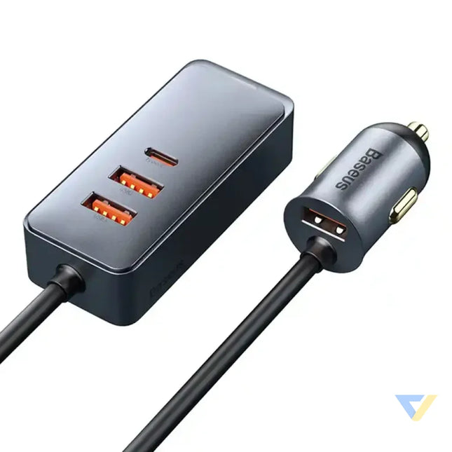 Car charger Baseus Share Together with extension cord 3x USB USB C 120W (grey) Car chargers