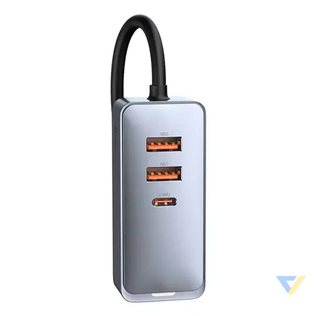 Car charger Baseus Share Together with extension cord 3x USB USB C 120W (grey) Car chargers